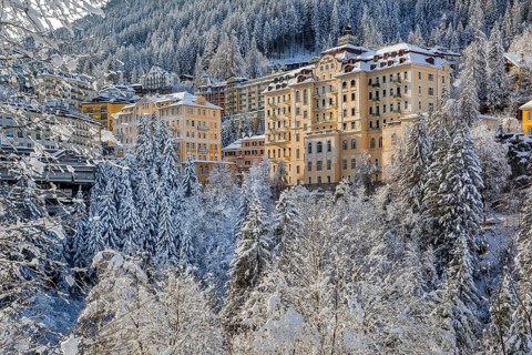 Winter view of some grand hotels in the village, Bad Gastein, Gastein Valley, Hohe Tauern National