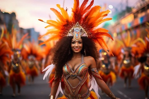 Captivating image capturing the essence of the Rio Carnival, showcasing a dancer adorned in an