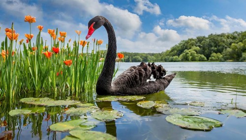 Ai generated, animal, animals, bird, birds, biotope, habitat, a, individual, swims, waters, reeds,