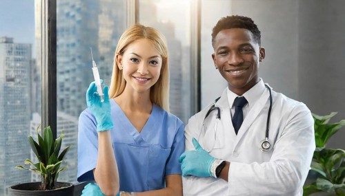 Ai generated, RF, woman, woman, man, men, doctor, female doctor, two, 30-35, years, attractive,