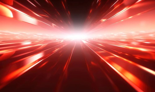 Radiant red light zooming on a digital grid in a dynamic and abstract futuristic style AI generated