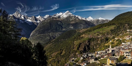 Visperterminen with the Bietschhorn in the Swiss Alps, idyll, idyllic, summer, mountain village,