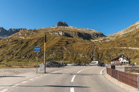 Oberalp Pass, road over the top of the pass, Canton Graubuenden, Switzerland, Europe