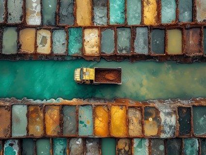 Lithium mining in a white salt lake in South America, AI generated