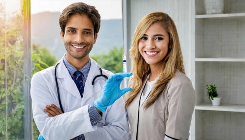Ai generated, RF, woman, woman, man, men, doctor, female doctor, two, 30-35, years, attractive,