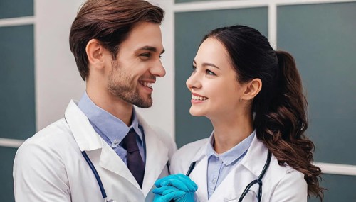 AI generated, RF, woman, woman, man, men, doctor, female doctor, two, 30-35, years, attractive,