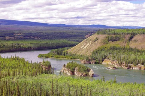 View of the Yukon and the Five Finger Rapids, Yukon Territory, Klondike Highway, Canada, North