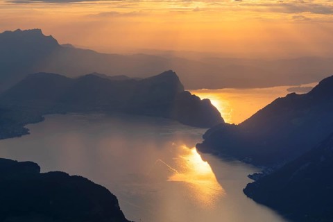 View from Fronalpstock to Lake Lucerne, Schwyz, Switzerland, Fronalpstock, Lake Lucerne, Schwyz,