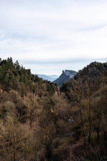 Mountainous landscape seen from the village of Rupit in Catalonia Spain