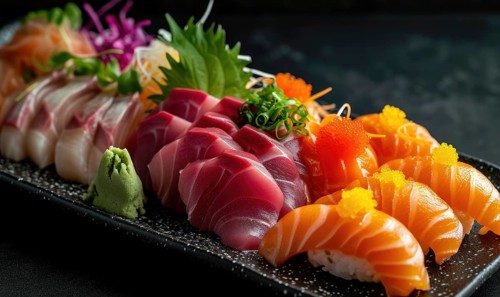 Japanese Sushi Set, Different Types of Nigiri Sashimi AI generated
