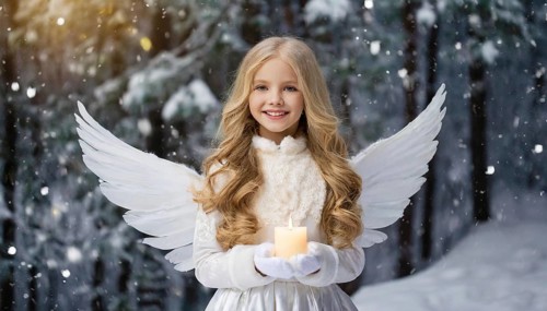 AI generated, girl, angel, winter, snow, ice, firs, snowy, snowflakes, winter landscape, costume,