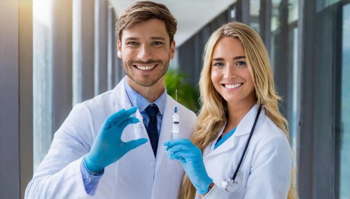 Ai generated, RF, woman, woman, man, men, doctor, female doctor, two, 30-35, years, attractive,