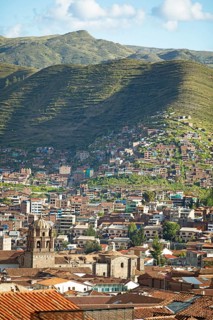 City view Cusco, in front the Cathedral of Cusco or the Cathedral Basilica of the Assumption of the
