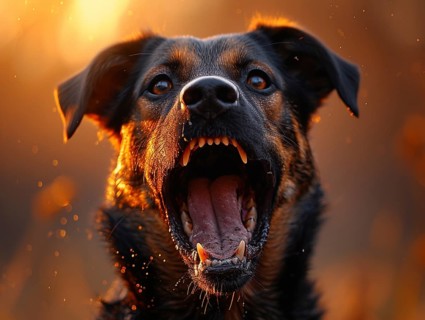 Very aggressive dog with bared teeth, AI generated