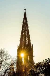 Tower of Freiburg Minster, sunset, Freiburg im Breisgau, Black Forest, Baden-Wuerttemberg, Germany,