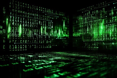Green dynamic digital data streams, showcasing flowing lines of code in a mesmerizing pattern,