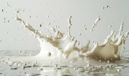 Splashing milk on white background close up. pours milk AI generated