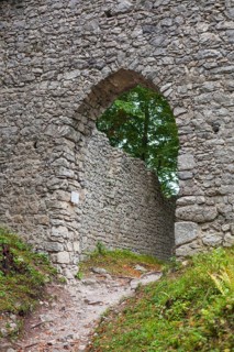 Ruin of Werdenfels Castle with overcast sky, Garmisch-Partenkirchen, Werdenfelser Land, Upper