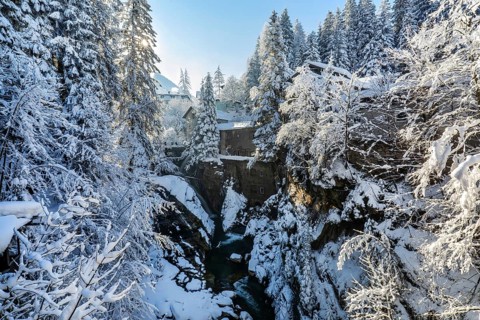 Snow-covered waterfall of the Gasteiner Ache, Bad Gastein, Gastein Valley, Hohe Tauern National