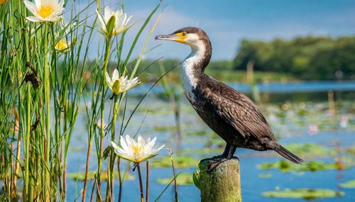 Ai generated, animal, animals, bird, birds, biotope, habitat, a, single animal, stands on pole,