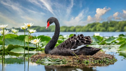 KI generated, animal, animals, bird, birds, biotope, habitat, one, individual, water, reed, blue