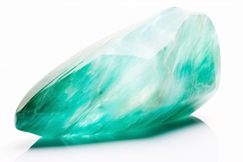 Teal colored Amazonite crystal on white background. KI generiert, generiert AI generated