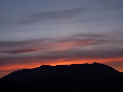 Dawn over the Mugel, panoramic view, Leoben, Styria, Austria, Europe