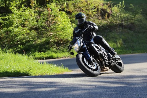 Sporty motorcyclist on a trip into the countryside (Edenkoben Valley, Palatinate Forest)