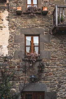 Facade detail in Rupit, one of the best known medieval towns in Catalonia in Spain