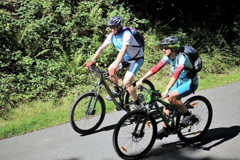 Couple mountain biking in the Palatinate Forest