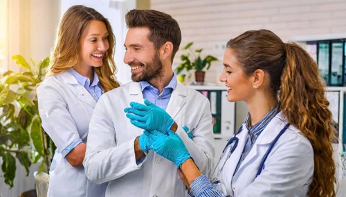 AI generated, RF, woman, woman, man, men, doctor, female doctor, two, 30-35, years, attractive,