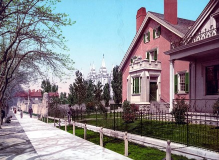 The Lion House, Salt Lake City, United States, 1890, Historic, digitally restored reproduction from