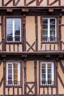 Half-timbered house, half-timbered house facade, historic old town, Morlaix, Departements