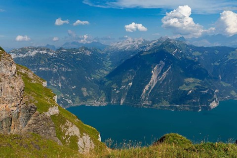 View from Niederbauen Kulm (1923m) to Bristenstock, Lake Lucerne, Canton Uri, Switzerland, Lake