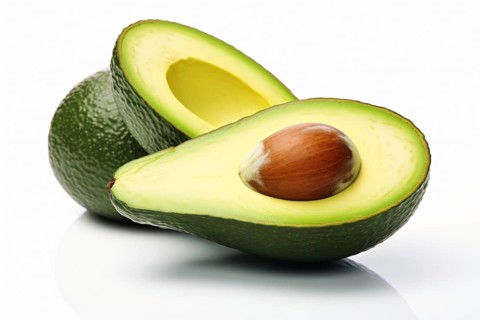 Halved avocados on white background. KI generiert, generiert AI generated