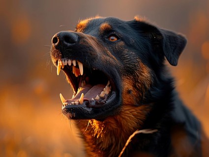 Very aggressive dog with bared teeth, AI generated