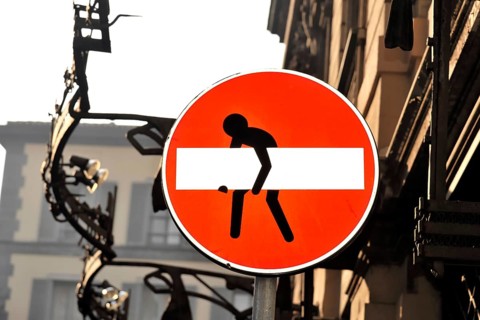 Modified traffic sign, sign 267 No entry, no through traffic, Milan, Italy, Europe