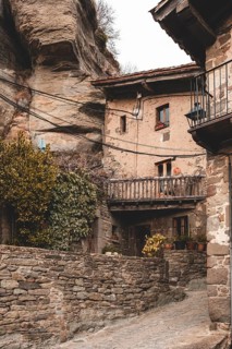 Streets in the medieval town of Rupit in Catalonia Spain