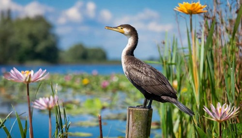 Ai generated, animal, animals, bird, birds, biotope, habitat, a, single animal, stands on pole,