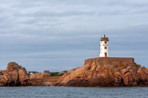 Phare du Paon, peacock lighthouse, Ile de Brehat, Cotes d'Armor department, Brittany, France,