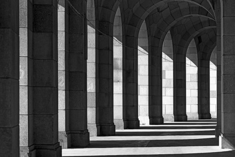 Light and shadow in the arcade of the Congress Hall, unfinished monumental building of the National