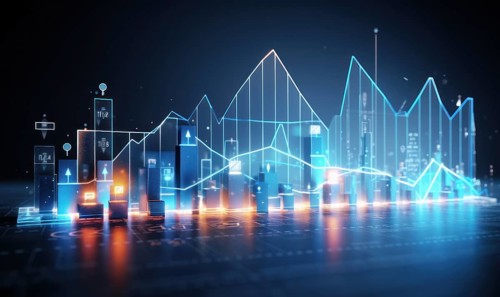Abstract glowing business chart on dark background. Finance and trade concept AI generated