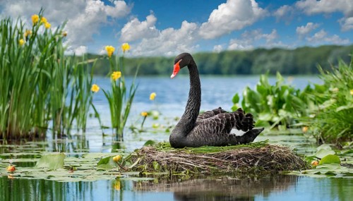 KI generated, animal, animals, bird, birds, biotope, habitat, one, individual, water, reed, blue