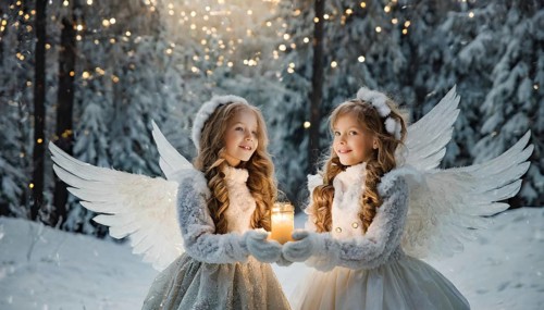 AI generated, girl, angel, winter, snow, ice, firs, snowy, snowflakes, winter landscape, costume,