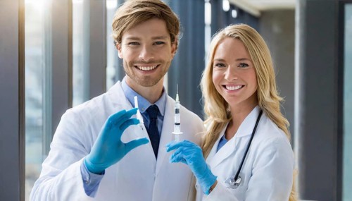 Ai generated, RF, woman, woman, man, men, doctor, female doctor, two, 30-35, years, attractive,