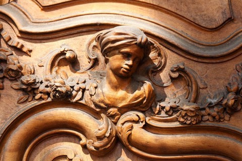 Carved door from around 1740, in Aix en Provence, Bouches-du-Rhone, Provence, France, Europe
