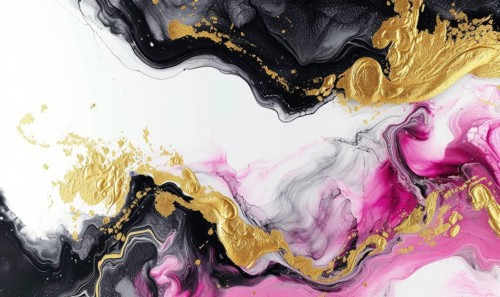 Black, pink, white and gold abstract background. Marbling artwork texture. Rose quartz ripple