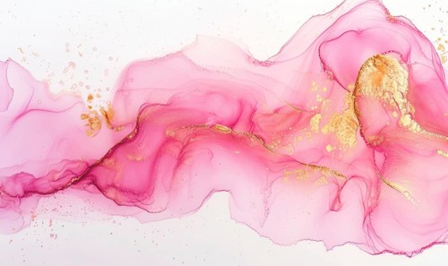 Pink and gold abstract texture background. Marbling artwork texture. Pink quartz ripple pattern.