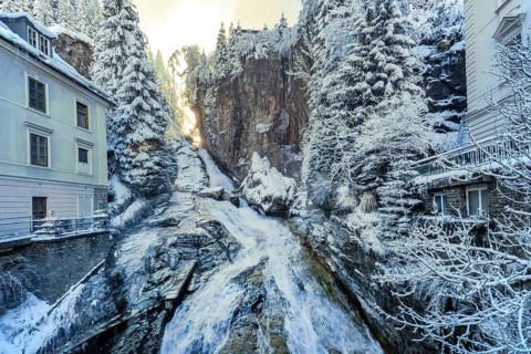Snow-covered waterfall of the Gasteiner Ache, Bad Gastein, Gastein Valley, Hohe Tauern National