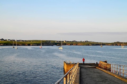 Coast with jetty in Lampaul, Ouessant Island, Finistere, Bretage, France, Europe